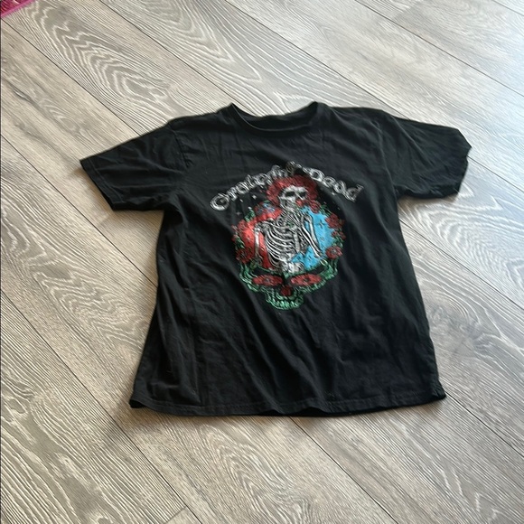 Grateful Dead Tops - Black Graphic T-Shirt with Skeleton Design